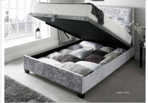 Kaydian Walkworth 6ft Super Kingsize Silver Velvet Fabric Ottoman Storage Bed