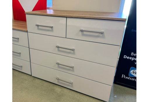 STORE CLEARANCE Rauch Morella 5 Drawer Chest In Soft Grey And Oak