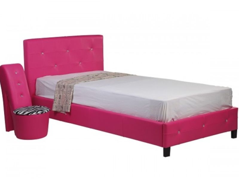 GFW Crystal 3ft Single Hot Pink Faux Leather Bed Frame