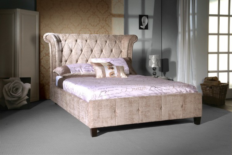 Epsilon Upholstered Mink Velvet King Size Bed Frame Epsilon Upholstered Mink Velvet King Size Bed Frame