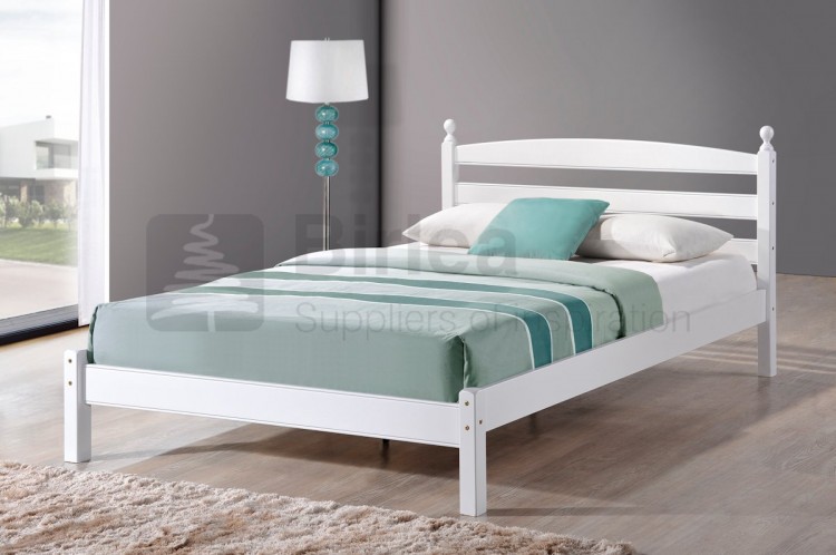 double white wooden bed frame is a simple yet stylish low cost bed 750 x 498