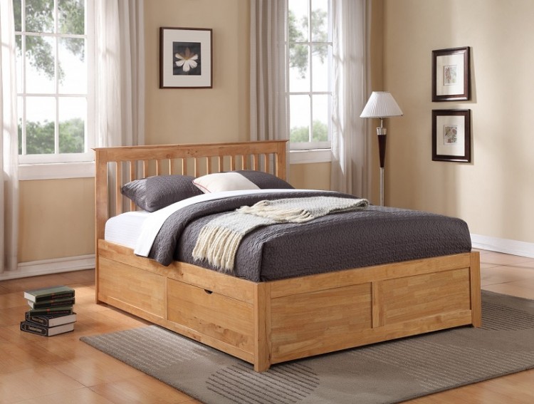 Flintshire Pentre 4ft6 Double Oak Finish Bed With Drawers by Flintshire