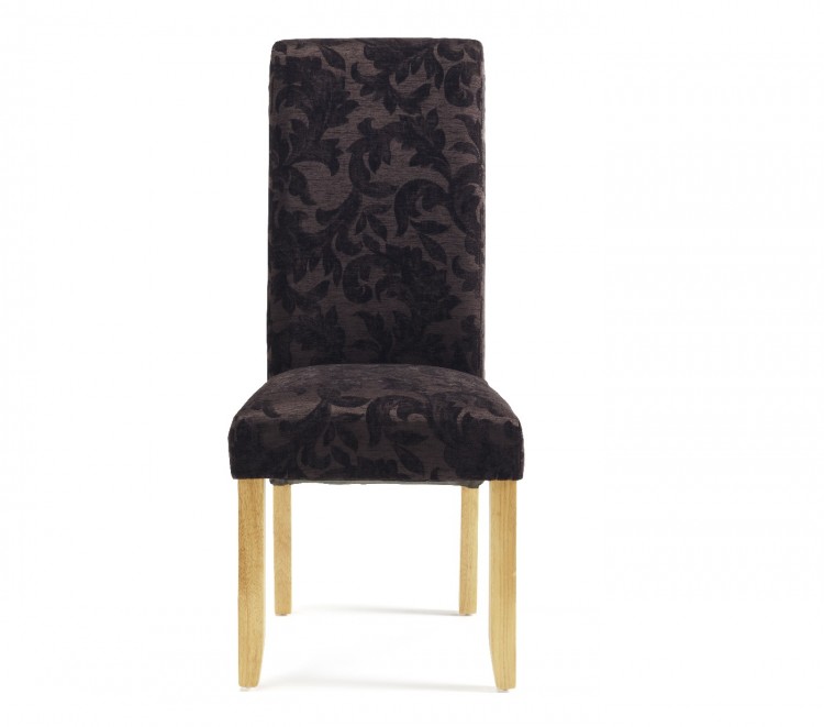 Serene Kingston Aubergine Floral Fabric Dining Chairs With Oak Legs