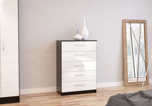 Birlea Lynx Black with White Gloss 5 Drawer Chest of Drawers