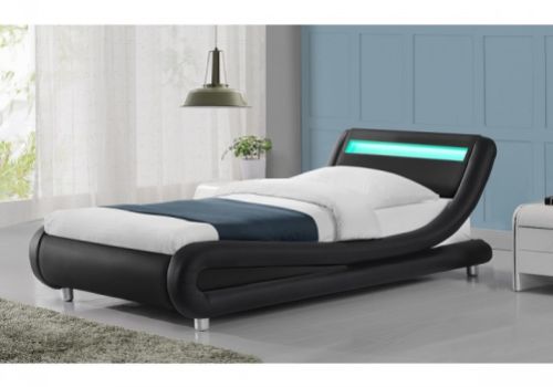 STORE CLEARANCE Sleep Design Barcelona 3ft Single Black Faux Leather Bed Frame With LED Lights
