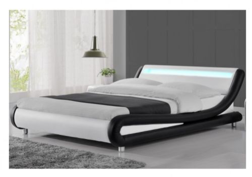 Sleep Design Barcelona 5ft Kingsize Black And White Faux Leather Bed Frame With Led Lights By Sleep Design Barcelona 5ft Kingsize, Black Modern King Size Bed Frame