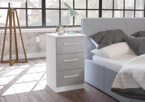 Birlea Lynx White With Grey Gloss 3 Drawer Bedside