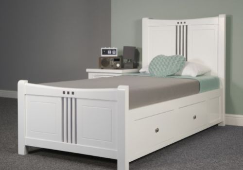 Sweet Dreams Lewis 6ft Super Kingsize Bed Frame With Drawers In White With Grey Stripes