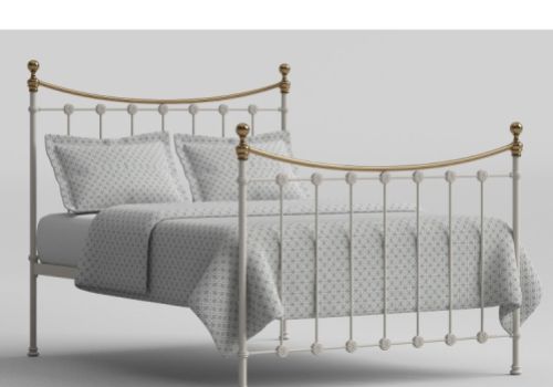 OBC Carrick 4ft6 Double White With Brass Metal Headboard