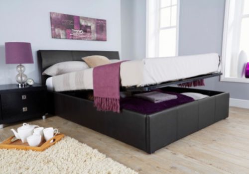 GFW Ascot 4ft6 Double Black Faux Leather Ottoman Bed Frame