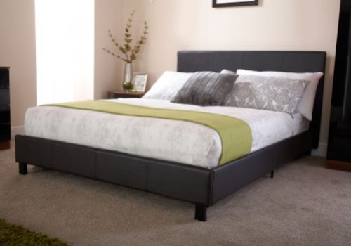 GFW Bed In A Box 4ft6 Double Black Faux Leather Bed Frame