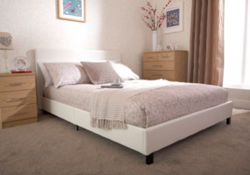 GFW Bed In A Box 4ft6 Double White Faux Leather Bed Frame
