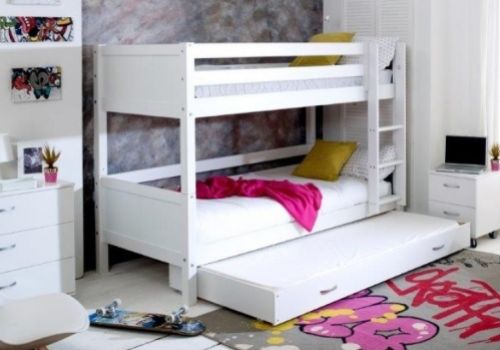 Thuka Nordic Bunk Bed 3 With Flat White End Panels And Trundle Bed