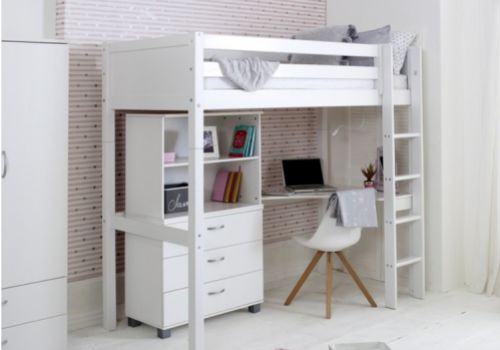 Thuka Nordic Highsleeper Bed 4 With Flat White End Panels With Bookcase And Desk