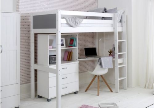 Thuka Nordic Highsleeper Bed 4 With Grey End Panels With Bookcase And Desk