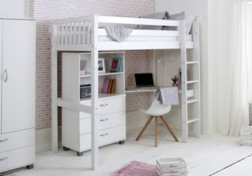 Thuka Nordic Highsleeper Bed 4 With Slatted End Panels With Bookcase And Desk
