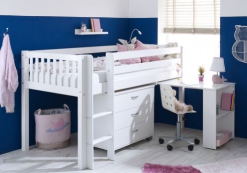 Thuka Nordic Midsleeper Bed 2 With Slatted End Panels, Desk And Chest