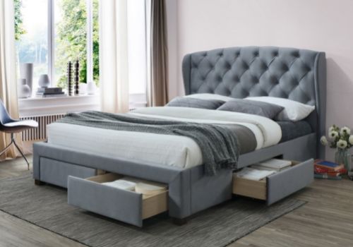 Birlea Hope 5ft Kingsize Grey Velvet Fabric Bed Frame With Drawers