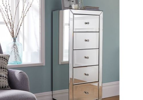 Birlea Palermo 5 Drawer Narrow Mirrored Chest