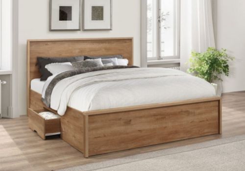 Birlea Stockwell 5ft Kingsize Oak Finish Wooden Bed Frame With Drawers