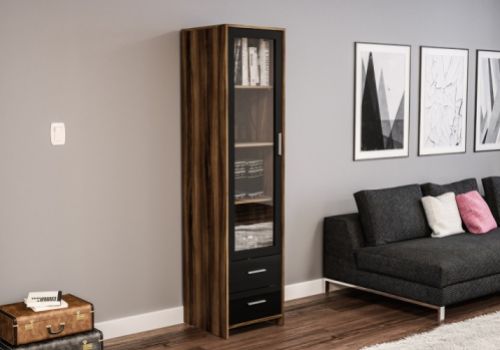 Birlea Edgeware Glass Door Cabinet In Walnut And Black