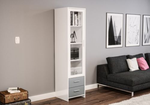 Birlea Edgeware Glass Door Cabinet In White And Grey