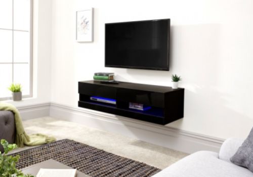 GFW Galicia Black Gloss LED TV Unit 120cm