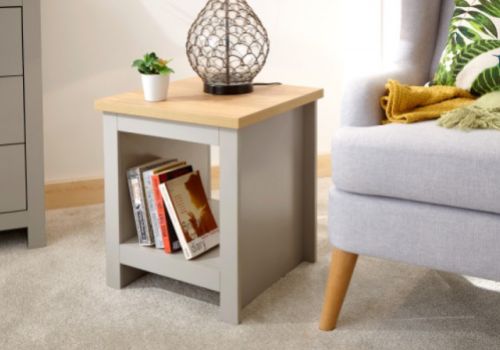 GFW Lancaster Side Table with Shelf in Grey