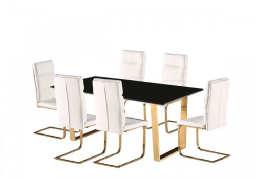 LPD Antibes Black Gloss Dining Table Set With White Chairs