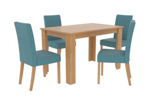 LPD Atlanta Oak Finish Dining Table With 4 Anna Teal Chairs