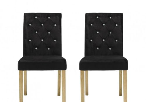 LPD Paris Pair Of Black Velvet Fabric Dining Chairs