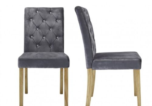 LPD Paris Pair Of Silver Velvet Fabric Dining Chairs