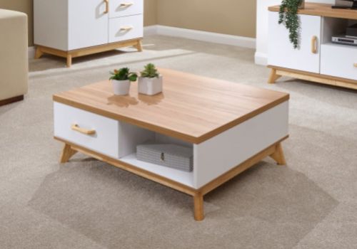 GFW Nordica 2 Drawer Coffee Table in Oak and White