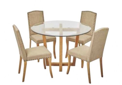 LPD Valencia Glass Dining Set With 4 Evesham Chairs In Beige