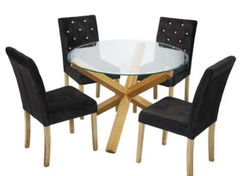 LPD Oporto Medium Size Dining Table Set With 4 Paris Black Velvet Chairs