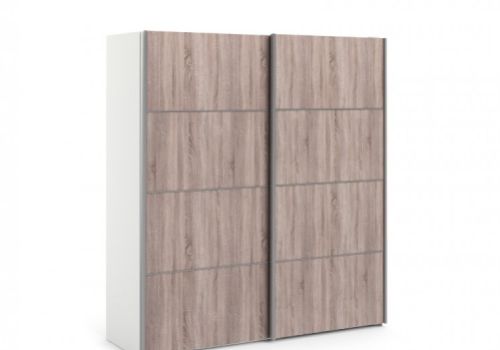 FTG Verona White And Truffle Oak Sliding Door Wardrobe (180cm 5 x Shelf)