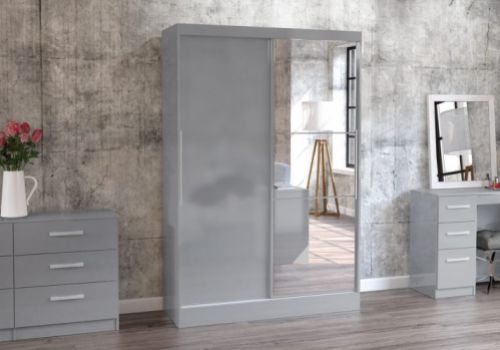 Birlea Lynx Grey Sliding Door Wardrobe with Mirror