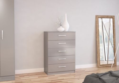 Birlea Lynx Grey Gloss 5 Drawer Chest of Drawers