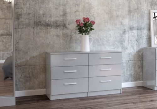 Birlea Lynx Grey Gloss 6 Drawer Wide Chest of Drawers