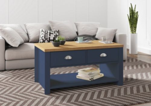 Birlea Winchester 2 Drawer Coffee Table In Navy Blue And Oak