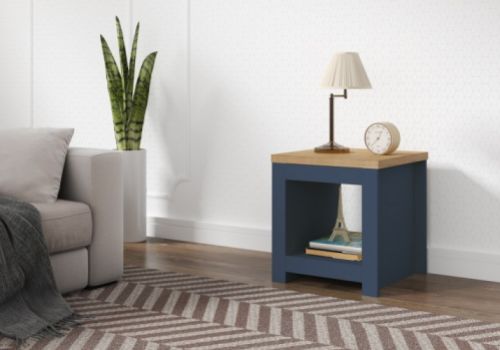 Birlea Winchester Lamp Table In Navy Blue And Oak