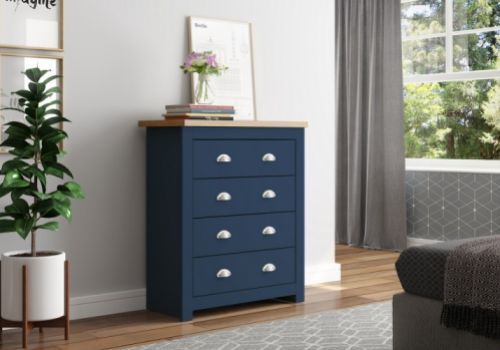 Birlea Winchester 4 Drawer Navy Blue In Grey And Oak