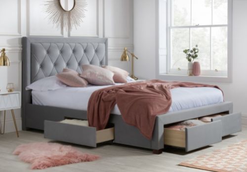 Birlea Woodbury 4ft6 Double Grey Fabric Bed Frame With 4 Drawers