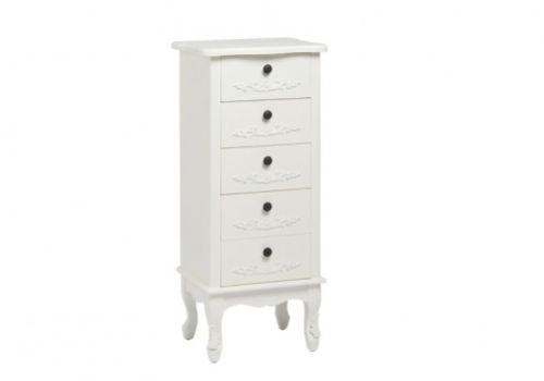 LPD Antoinette 5 Drawer Tall Narrow Chest In White