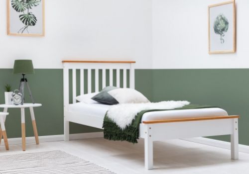 Sleep Design Disley 3ft Single White And Oak Finish Wooden Bed Frame