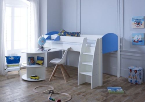 Kids Avenue Eli B Midsleeper Bed Set In White And Blue