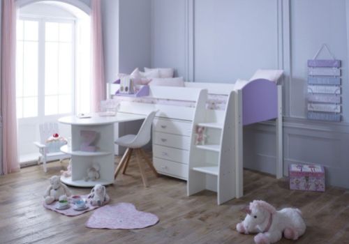 Kids Avenue Eli D Midsleeper Bed Set In White And Lilac