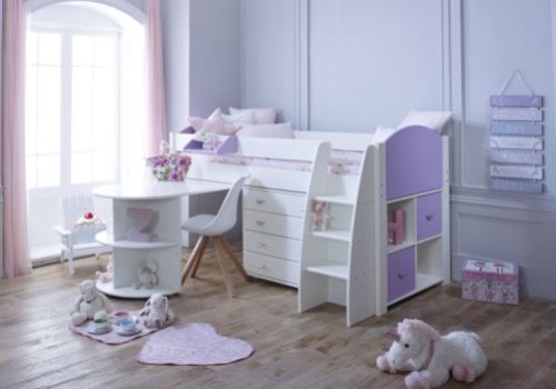 Kids Avenue Eli E Midsleeper Bed Set In White And Lilac