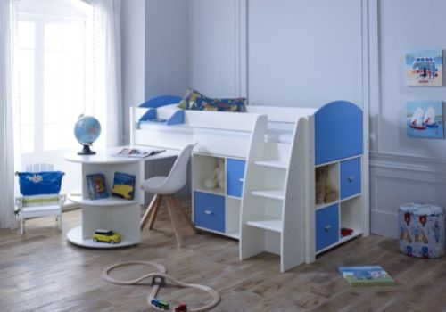 Kids Avenue Eli G Midsleeper Bed Set In White And Blue