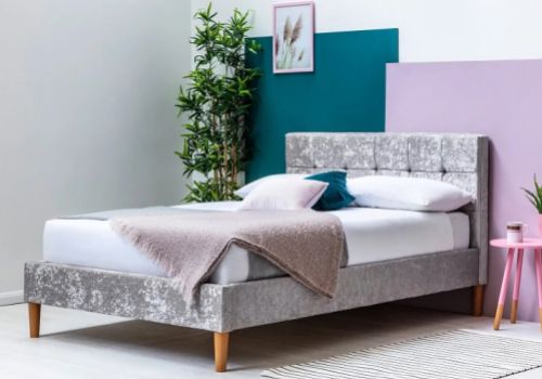 Sleep Design Highclere 4ft6 Double Crushed Silver Velvet Bed Frame
